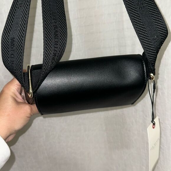 Ted Baker Darcell Black Faux Leather Gold Tone Logo Textured Grosgrain Strap Bag - Picture 9 of 16